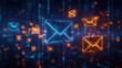 © btiger - Cybersecurity Risks of Unknown Emails in a Digital Landscape with Glowing Envelopes