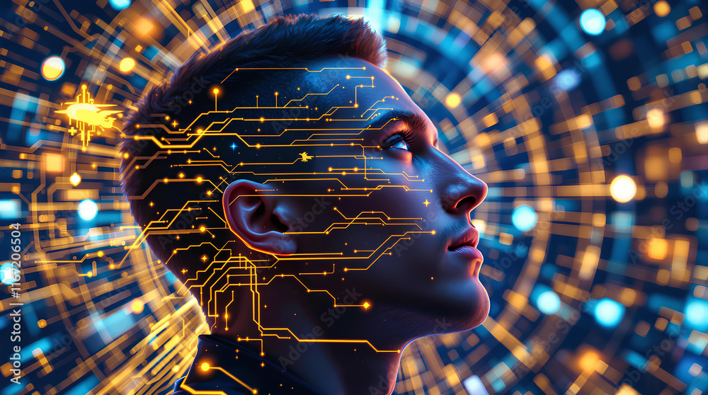Foto de Stock Artificial,3D mesh face,Artificial Intelligence Machine ...