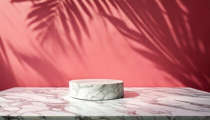 Wall Mural - abstract studio with pink background for product presentation. empty room with window shadows, flowe