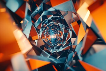 Aufkleber - Abstract Tunnel Of Orange And Blue Geometric Shapes
