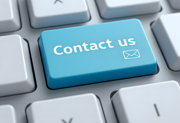 Contact Us Button, Blue Keyboard Key, Online Contact, Email Icon on Keyboard, Reach Us, Contact Key Close-up