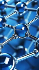 blue molecular structure with shiny orbs and metallic links representing scientific concepts