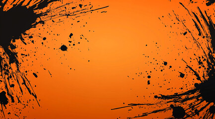 Aufkleber - Orange background with dynamic black paint splashes for an artistic, energetic effect.