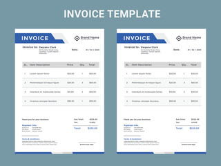 Wall Mural - Abstract modern colorful business invoice template. color variation creative invoice Template Paper Sheet Include Accounting, Price, Tax, and Quantity. With color variation Vector illustration of Fina