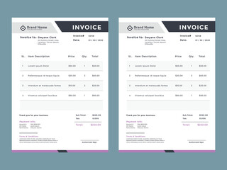 Wall Mural - Clean and simple business invoice template. color variation creative invoice Template Paper Sheet Include Accounting, Price, Tax, and Quantity. With color variation Vector illustration of Finance