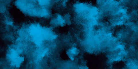  Bright light blue neon watercolor on deep black paper background, Blue color dust particles explosion cloud on black background, majestic and dramatic cloudscape captures dense.