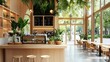 © SnapNest - Biophilic design urban minimalism concept. Modern café interior with natural elements and large windows.