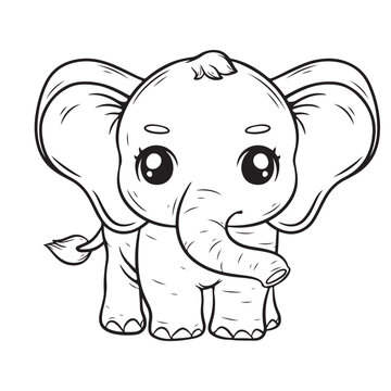 illustration art cute elephant black and white line art tattoo and t-shirt design