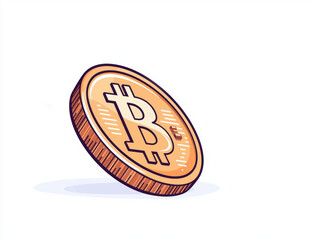Poster - stylized coin featuring prominent Bitcoin symbol, showcasing minimalist design with shiny gold appearance. This represents cryptocurrency and digital finance