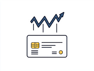Poster - minimalist illustration of credit card with upward trend graph, symbolizing financial growth and success. This design conveys sense of progress and prosperity