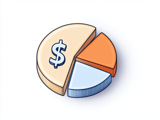 Aufkleber - colorful pie chart with dollar sign, representing financial data and analysis. chart features segments in orange, blue, and cream colors, ideal for business presentations
