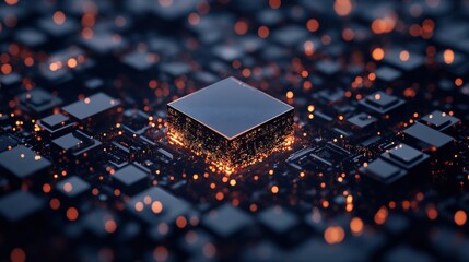Poster - Abstract representation of a computer chip surrounded by glowing circuitry and intricate patterns, showcasing technology, innovation, and digital advancement in a modern world