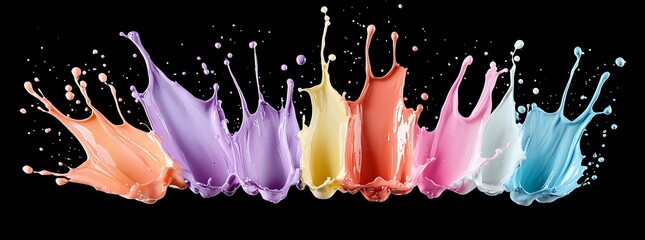 Poster - Dynamic splash of vibrant liquid colors against a black background, capturing motion and creativity in art. Perfect for design inspiration and visual impact.