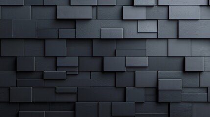Poster - A modern abstract background of overlapping dark rectangular tiles, showcasing depth and texture in sleek, minimalist design