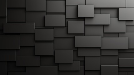 Poster - Abstract geometric wall of overlapping black rectangles, creating a modern and minimalist 3D texture. Perfect backdrop for design, technology, or architectural themes.