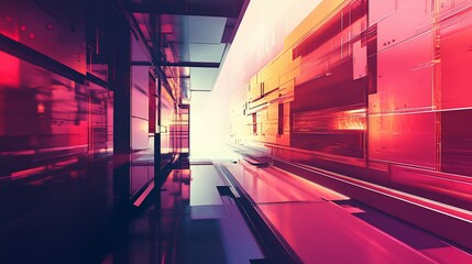 Aufkleber - Abstract red corridor with light.