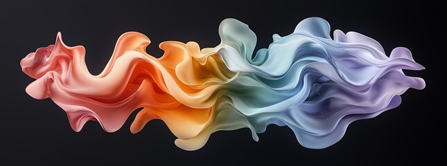 Poster - Vibrant abstract fabric-like flow in soft hues against a dark background, symbolizing creativity and movement. Perfect for design projects needing a touch of color and elegance.