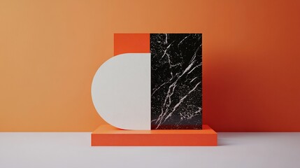 Aufkleber - Geometric shapes on orange backdrop.