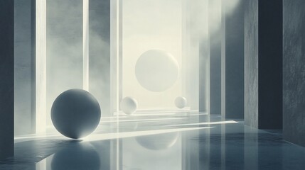 Aufkleber - Light rays hit spheres in corridor.