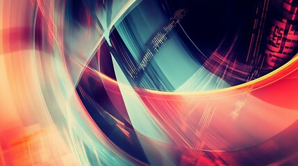 Aufkleber - Abstract curves, red, blue, and gold.