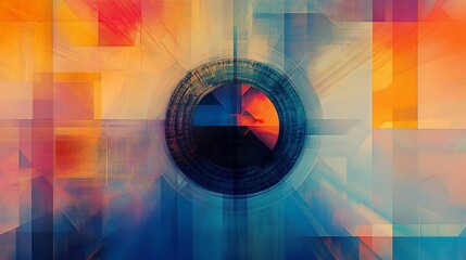 Aufkleber - Abstract, colorful, geometric, blurred central circle.