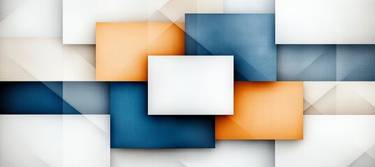 Poster - Abstract geometric design with overlapping rectangles in blue, orange, and white tones, showcasing modern minimalism. Ideal for backgrounds, digital projects, and creative designs.