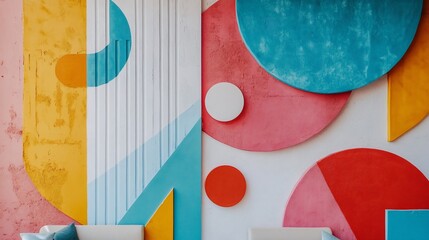 Aufkleber - Colorful geometric shapes on textured wall.