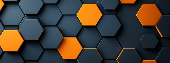 Poster - Modern abstract design with dark gray and orange hexagons. A dynamic background for tech and design concepts, offering a futuristic and stylish visual appeal.