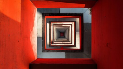 Poster - Red square structure perspective.