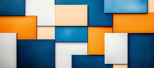 Poster - Colorful geometric abstract background with overlapping rectangles in blue, orange, and white