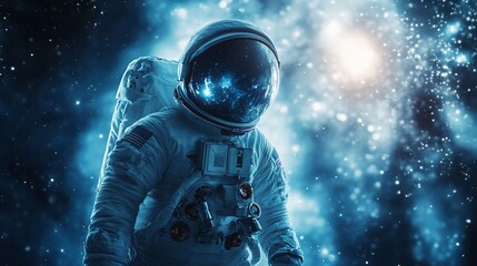 Poster - Astronaut in spacesuit against cosmic backdrop.