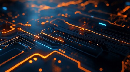 Aufkleber - Glowing circuit board with orange and blue lines.