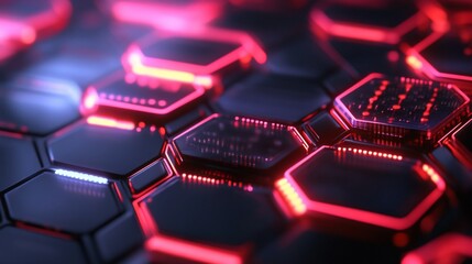 Aufkleber - Hexagonal tech pattern, glowing red with detailed circuits.