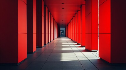 Aufkleber - Red columns create a long tunnel-like walkway.