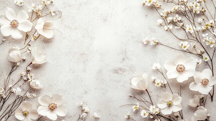 Poster - White floral frame with textured background.