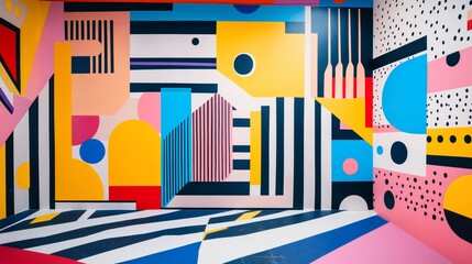 Poster - Colorful geometric room mural.