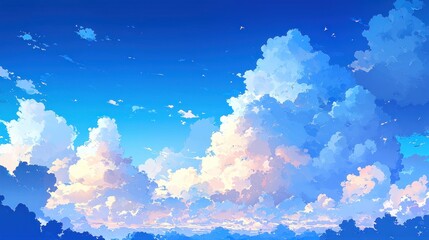 Wall Mural - bright blue sky, white clouds; no foreground; can be used as a background.