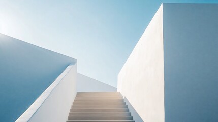 Aufkleber - White staircase rising toward blue sky.