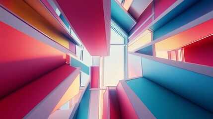 Aufkleber - Colorful blocks form abstract pattern, light at the end.