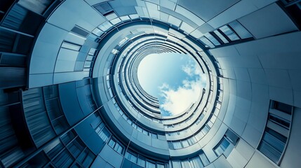 Poster - Blue circular building view from bottom to sky.