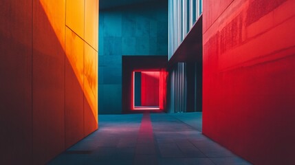 Poster - Colorful geometric passage with light.