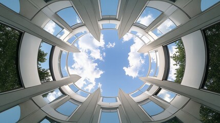 Aufkleber - Circular structure framing blue cloudy sky.