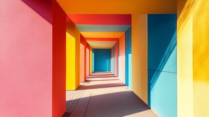 Aufkleber - Bright corridor with colorful walls and shadows.
