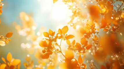 Aufkleber - Sunlit orange leaves, soft light, sky backdrop.