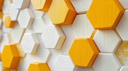 Aufkleber - Yellow white hexagonal wood wall.
