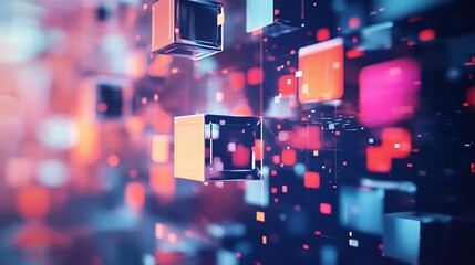 Fototapete - Abstract floating cubes on bokeh background.