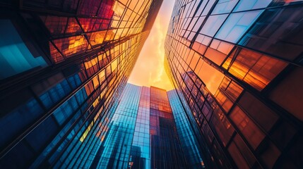 Aufkleber - Tall glass buildings at sunset.