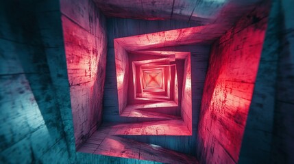 Aufkleber - Tunnel with red and blue light, geometric forms.