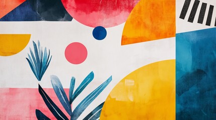 Poster - Colorful abstract shapes and plants.