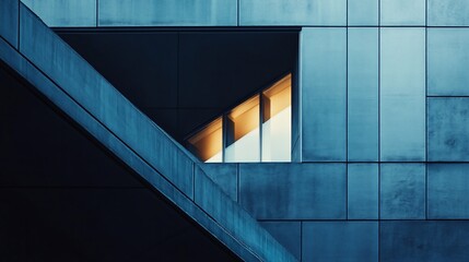 Aufkleber - Modern facade with angular lines and lit window.